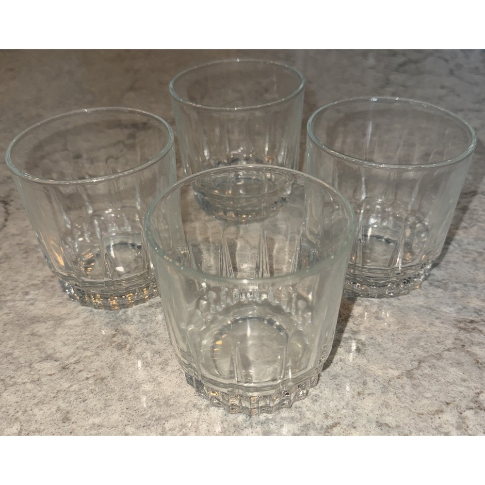 Vintage Arcoroc Whiskey Scotch Low Ball Clear Cut Glasses Set Of Four France